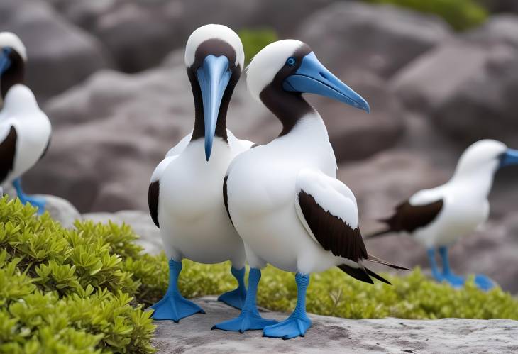 Blue Footed Booby Courtship Dance Comical Bird Performing Unique Rituals on Islands