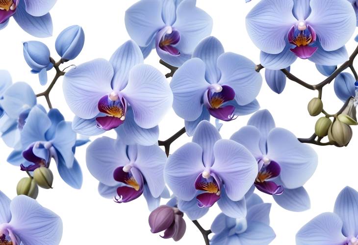 Blue Orchid Branch Isolated on White Background