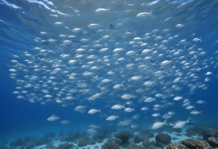 Blue Pacific Swarm of Bigeye Trevallies, French Polynesia