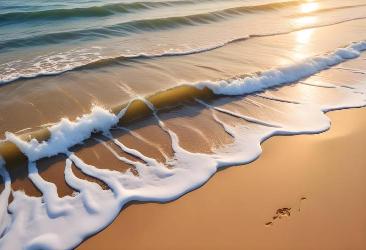 Blue Sea Foam and Golden Beach with Sun Drawing