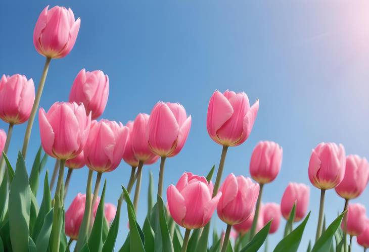 Blue Sky  Pink Tulips Spring Banner