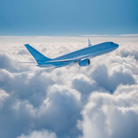 Blue Sky with Airplane Contrail Stream of Ice Crystals from Jet Engine Exhaust