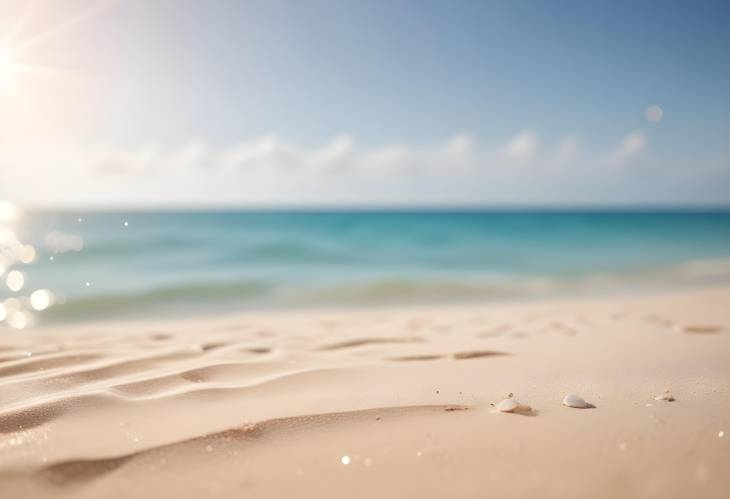 Blurred Tropical Beach with Hazy Sun and Shimmering Ocean