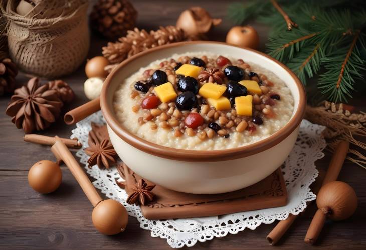 Boiled wheat porridge Kutia, a traditional Ukrainian Christmas dish and Slavic holiday ritual food