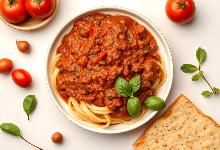 Bolognese Sauce and Ingredients A Classic Italian Dish on a Light Background