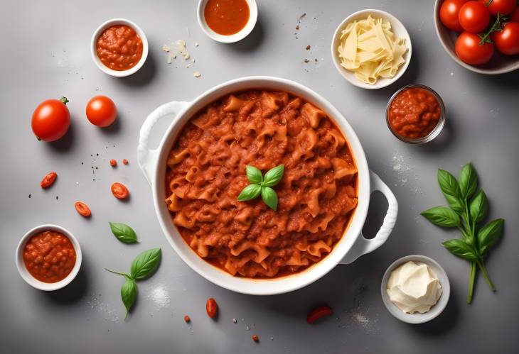 Bolognese Sauce Classic Italian Dish with Ingredients on a Light Culinary Background