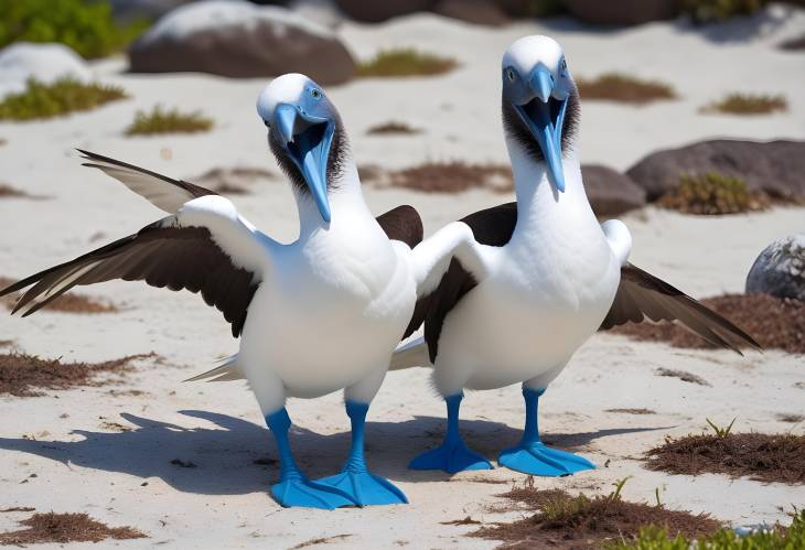 Booby Bird with Blue Feet Performing Unique Courtship Dances on Tropical Islands