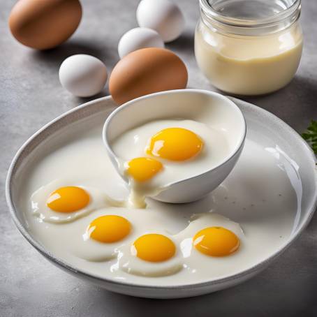 Bowl of Creamy Mayonnaise with a Broken Egg and Ingredients for Homemade Sauce