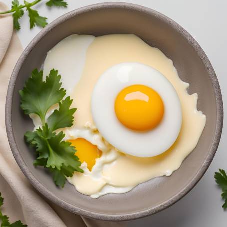 Bowl of Mayonnaise with a Broken Egg Ready for Homemade Recipe and Cooking