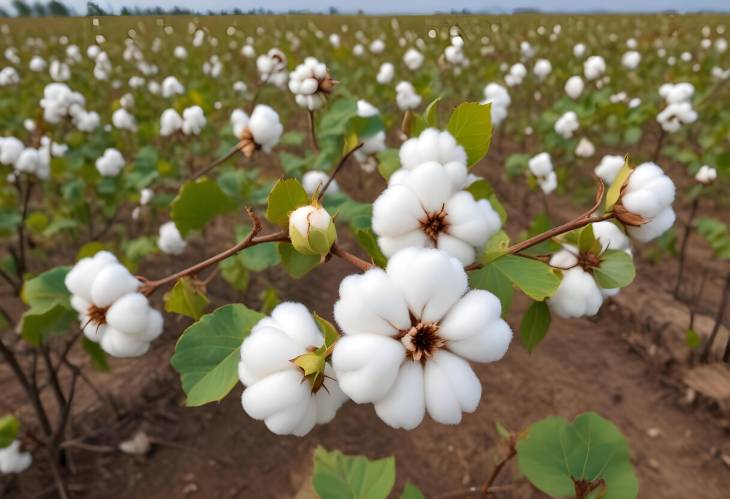 Branch of Ripe Cotton in Cotton Field  Close Up of Natural Fiber Ready for Harvest