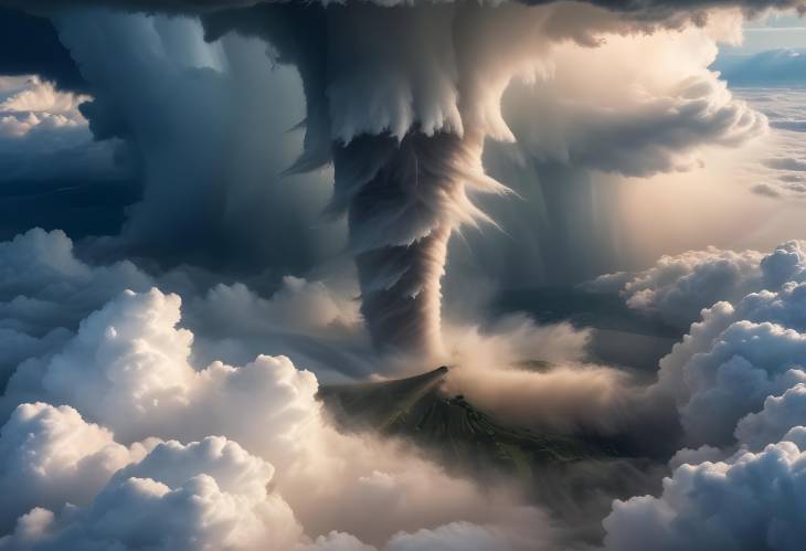 Breathtaking Aerial Image of Tornado Over Clouds Capturing Natures Majestic Power