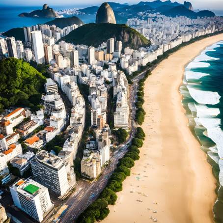 Breathtaking Aerial View of Copacabana and Ipanema Beaches with Rio de Janeiro Skyline