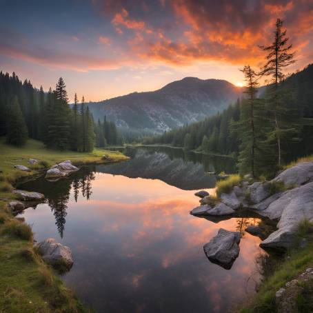 Breathtaking Sunrise Over Polands Majestic Mountain Pond