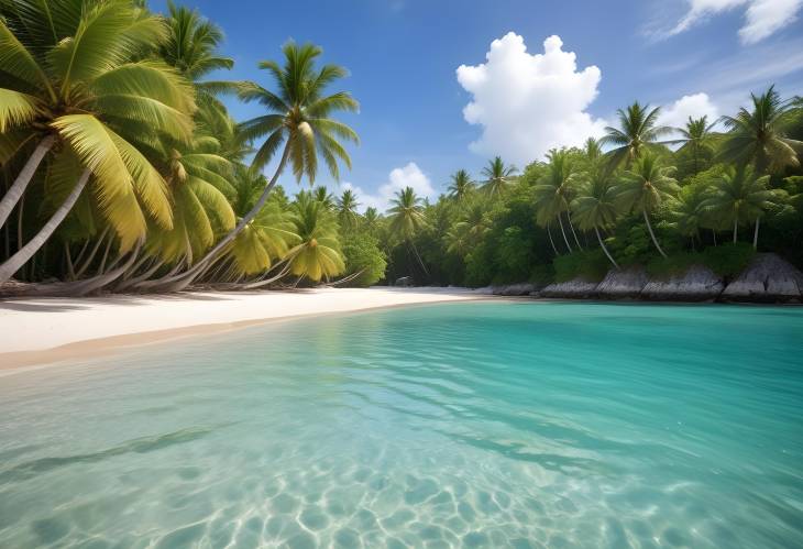 Breathtaking Tropical Beach with Coconut Palms and Clear Blue Sea on Paradise Island