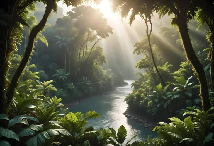 Breathtaking Tropical Landscape River and Jungle