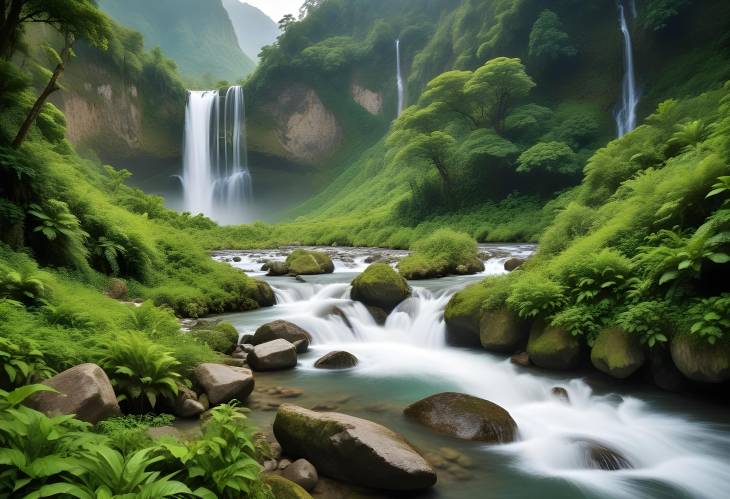 Breathtaking Waterfalls in a Lush Mountain Forest