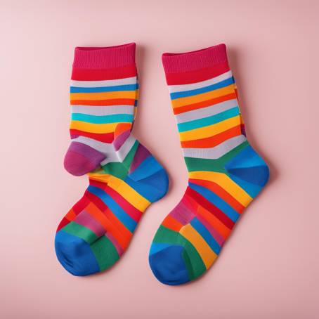 Bright and Cheerful Rainbow Socks on a Crisp White Background