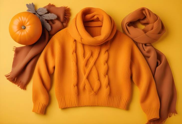 Bright and Cozy Orange Knitted Sweater with Scarf for Fall Fashion