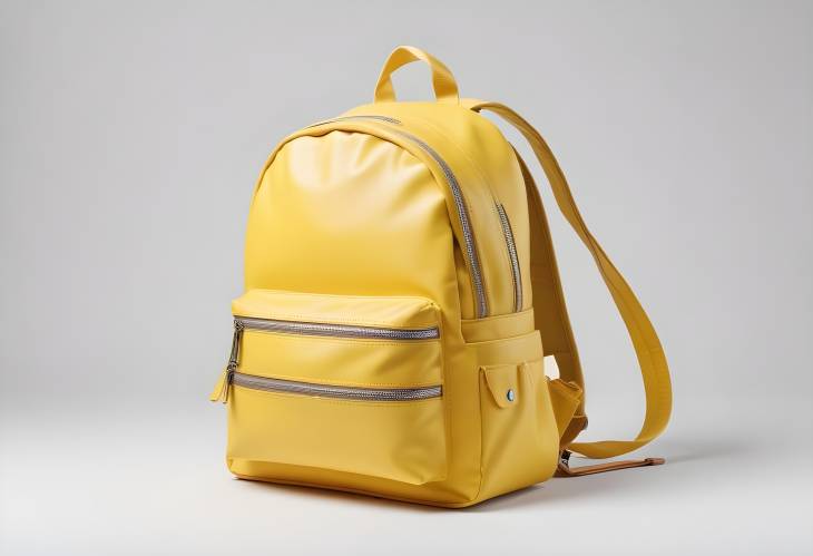 Bright and Fashionable Yellow Backpack Open on White Background, Ideal for School and Accessories