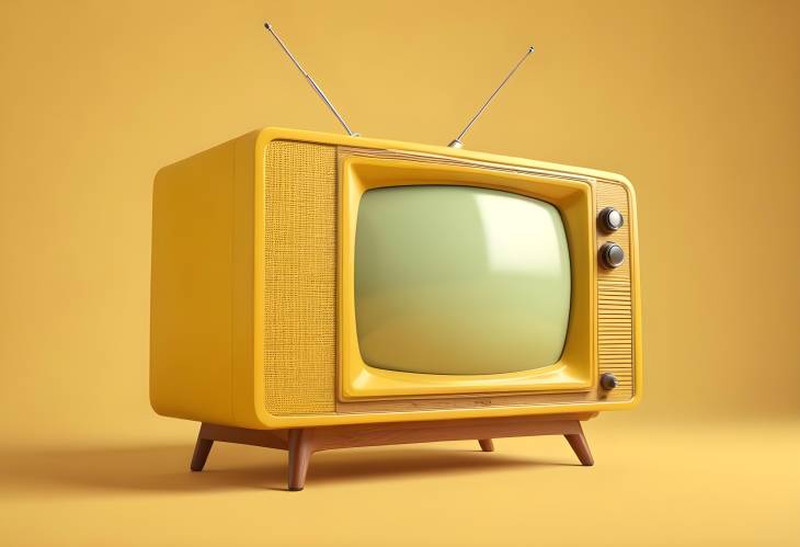 Bright and Retro 3D Illustration of Yellow Vintage TV Set