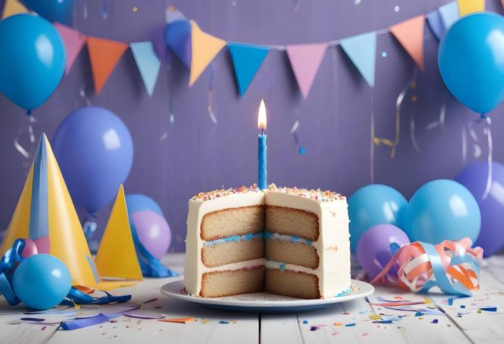 Bright Birthday Cake Slice with Candle  Party Elements