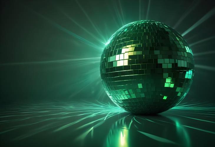 Bright Green Disco Ball with Reflected Light Patterns Perfect for Party and Dance Events