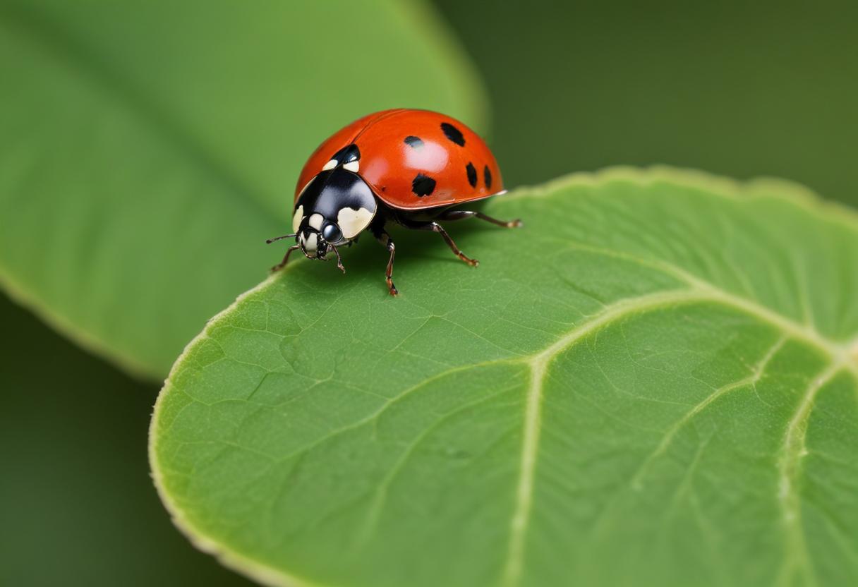 Bright Green Leaf with Ladybug Close Up Macro Photography of Nature