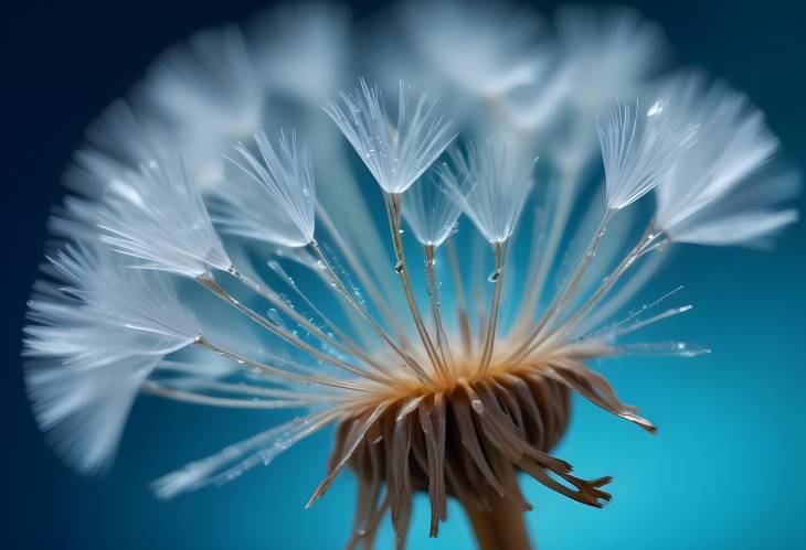 Bright Macro of Water Drop on Dandelion Seed with BlueTurquoise Backdrop