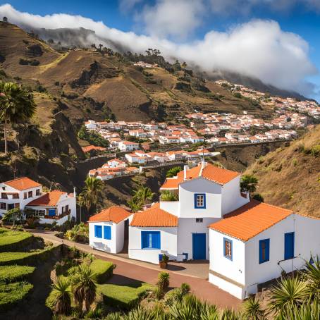 Bright Madeira Village Traditional Portuguese Homes and Sunny Daylight