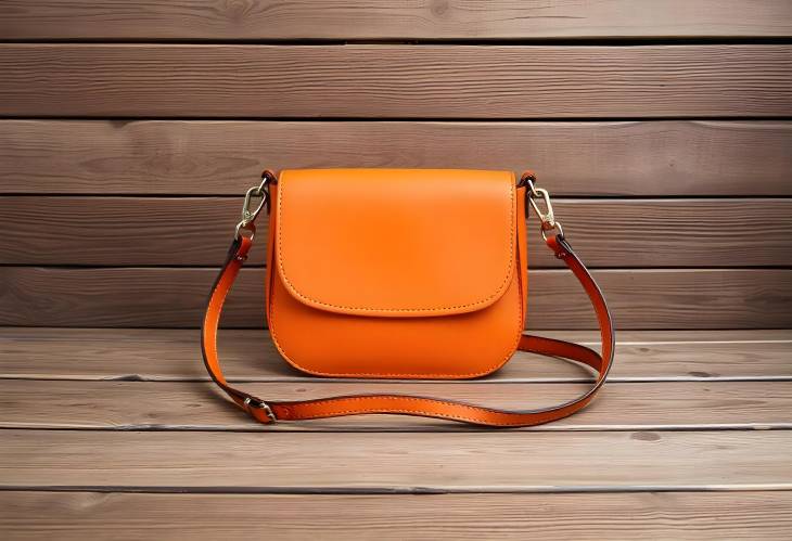 Bright Orange Crossbody Bag on Wooden Background Ideal for Stylish Women