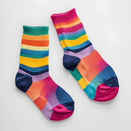 Bright Rainbow Striped Socks on a Clean White Background