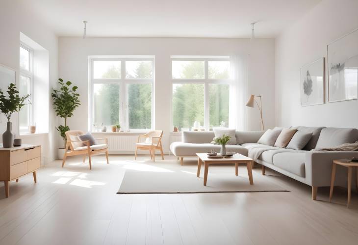 Bright Scandinavian Style Living Space with Minimalist Design, Defocused, Airy and Resplendent