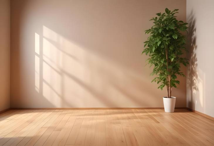 Bright Summer Room with Sunlight and Leaf Shadows Empty Space Background for MockUp