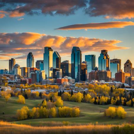 Bright Sunny Day View of Calgary Skyline from Scotsman Hill A Stunning Canadian Scene