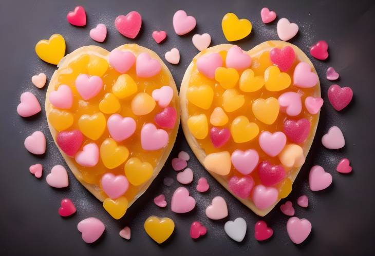 Bright Yellow and Pink Heart Marmalade Sweets with Sugar Coating