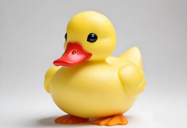 Bright Yellow Rubber Duck with Red Beak Isolated on White Background