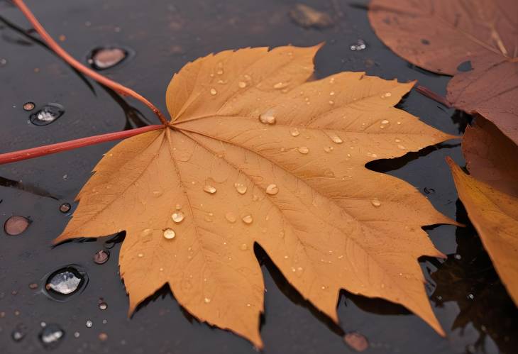 Brown Leaf with Water Droplets Autumn CloseUp in New Hampshire, USA