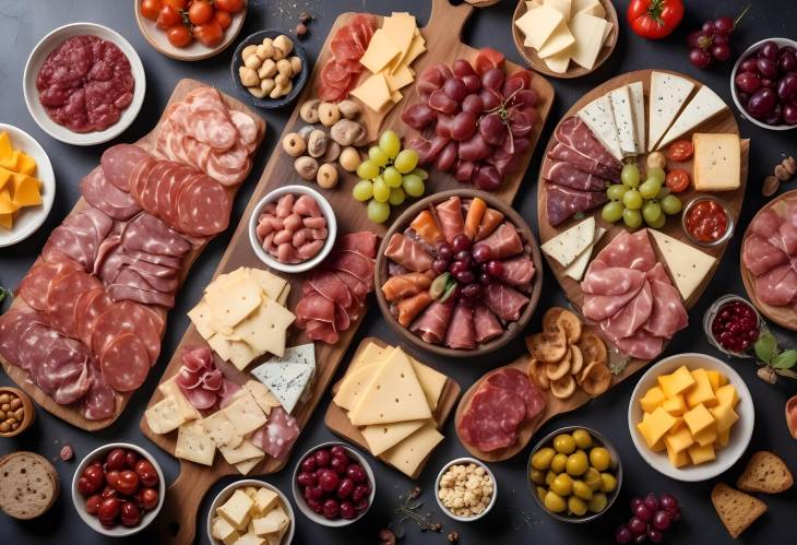 Buffet Party Perfection Top View of an Appetizing Antipasti and Snack Spread