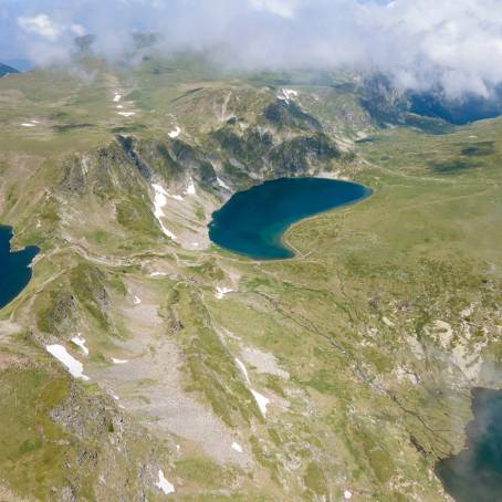 Bulgaria Seven Rila Lakes at Sunrise Aerial Landscape View