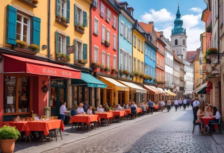 Bustling Cafes, Colorful Buildings, and Historic Streets in a European City