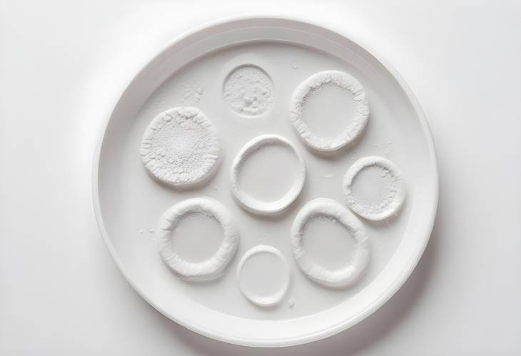 Calcium Carbonate Powder in Petri Dish on White Background Top View for Laboratory Study