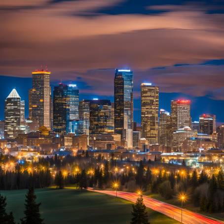 Calgary  Nighttime Skyline A Glowing Urban Landscape in Alberta, Canada