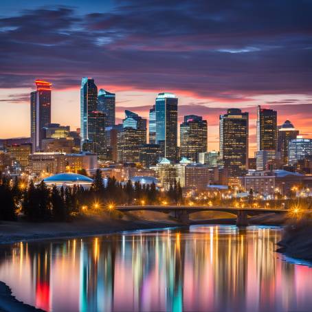 Calgary Bright Skyline at Night Alberta Urban Nighttime Wonder