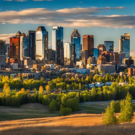 Calgary City View from Scotsman Hill Gorgeous Skyline on a Clear Sunny Day in Canada