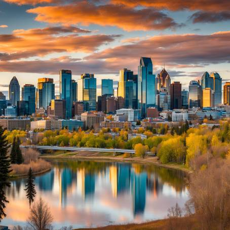 Calgary Skyline from Scotsman Hill Gorgeous Urban Panorama on a Clear Sunny Day in Canada