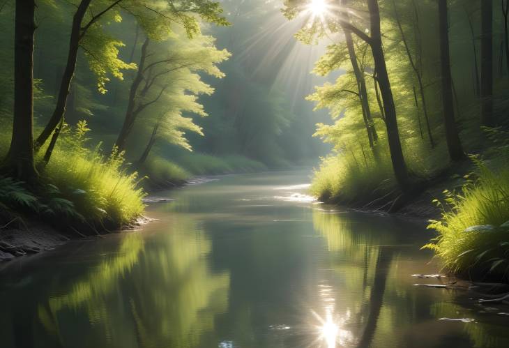 Calm River Scene in a Dense Forest