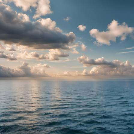 Calm Sea Horizon with Light Clouds and Tranquil Weather