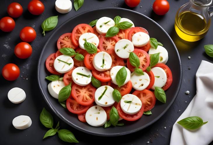 Caprese salad with sliced tomatoes, mozzarella, basil, and olive oil, a perfect Italian summer dish