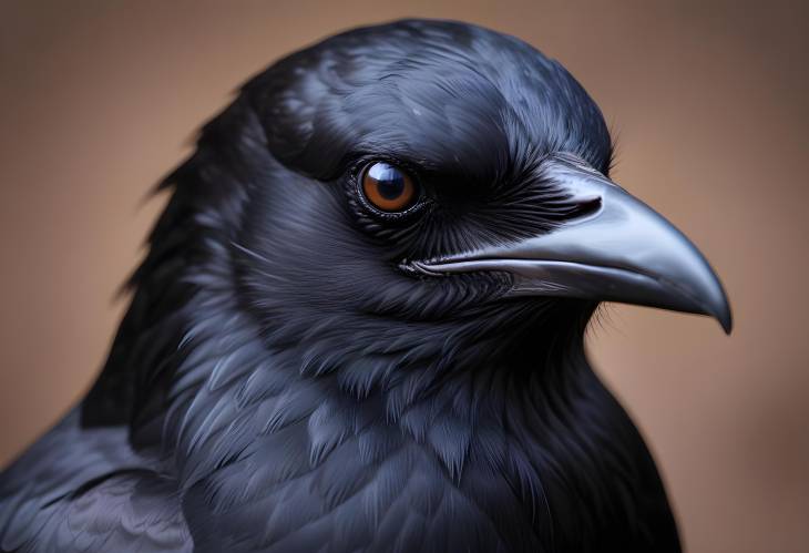 Captivating Close Up of a Black Crow with Emphasized Feather Patterns and Sharp Beak