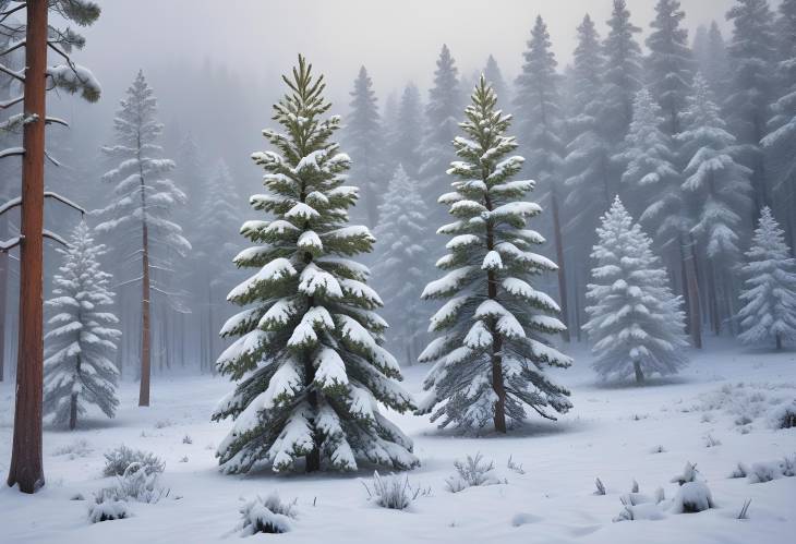 Captivating Snow Covered Pine Trees in a Stunning Winter Wonderland with a Soft Blanket of Snow